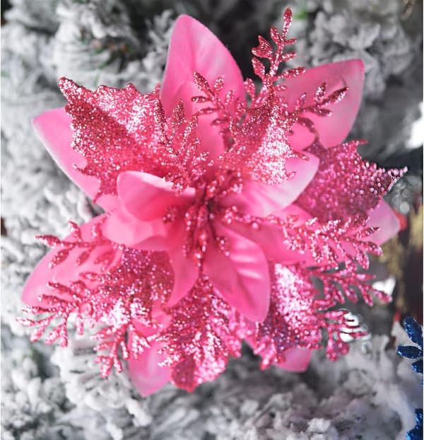 1 Pakke 15cm Glitter Juleblomster - Kunstige Julestjerner -