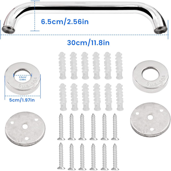 2-pack halkfri handtag, rostfritt stål, badkar dusch