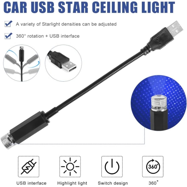 LED Projektorlampe med USB-interface til biltag, lilla stjerne