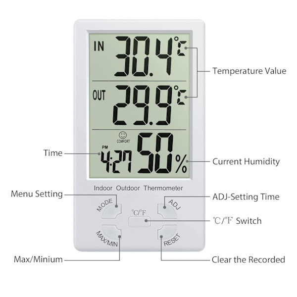 LCD digital inomhus termometer och hygrometer med väckarklocka