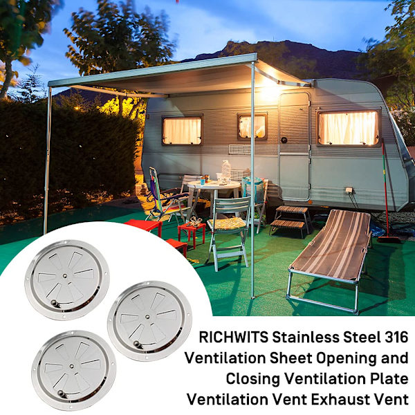 3 stk. Runde Ventilationsgitter, Rustfrit Stål Ventilationsro