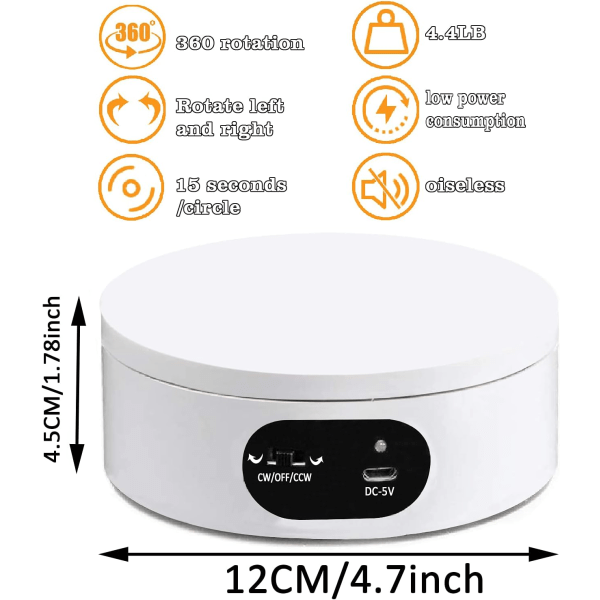 Elektrisk Drejeskive, 12cm Elektrisk Roterende Display Stativ, 360° Au