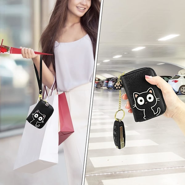 Söt Korthållare för Kvinnor, Liten Läder Zip RFID Korthållare