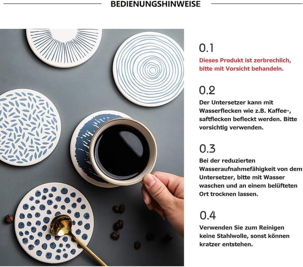Sett med 5 dekorative underlag i kiselgur, japansk stil