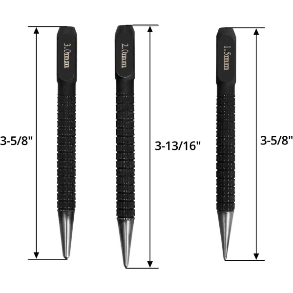 Nagelstämplar, 1,5, 2, 3 mm, Set om 3