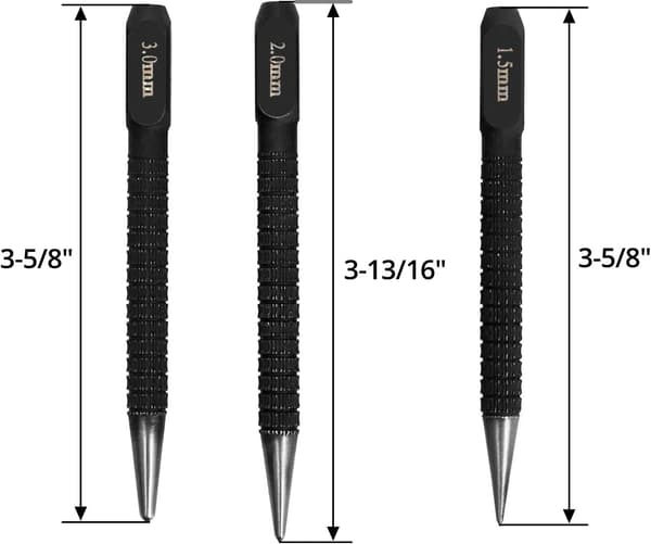 Nælslagere, 1,5, 2, 3 mm, Sæt af 3