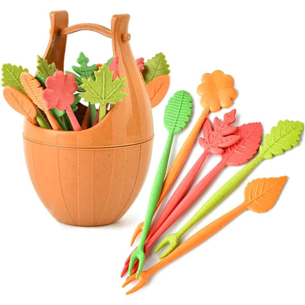 17 stk Dessertgafler Cocktailpinner Kakegafler Bladformet Frukt A