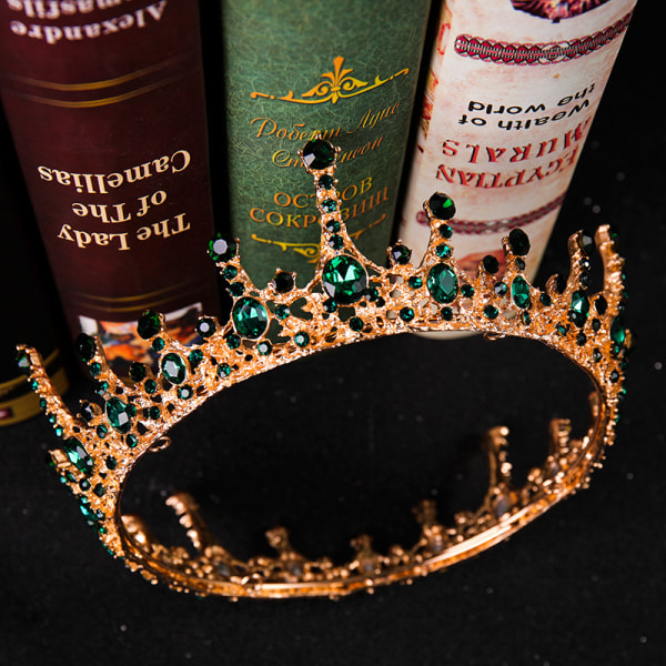 Crown The Grand Palace Grön Rhinestone Tiara Bröllopshår Accessoar