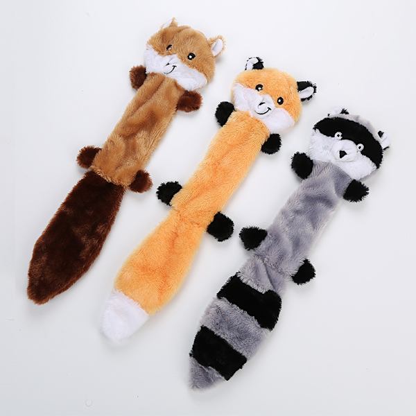 Skinny Peltz No Stuffing Squeaky Plush Hundeleksak, Räv, Tvättbjörn och