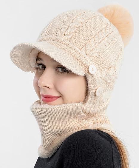 Damernas Enstycke Slapp Fleece Beanie Hatt Halsduk Mask Varm Vinter