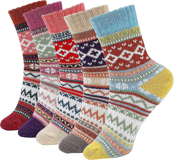 5-pack Damstrumpor för vinter - Färgglada, varma stickade strumpor (Stil 1)