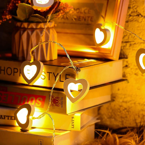 Hjärtformade Träfärgade LED-Ljusslingor för Alla Hjärtans Dag