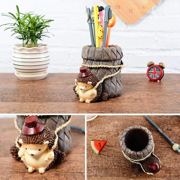 Sød Pindsvin Skrivebords Pen/Blyant Pot Holder, Tandbørsteholder, Resi