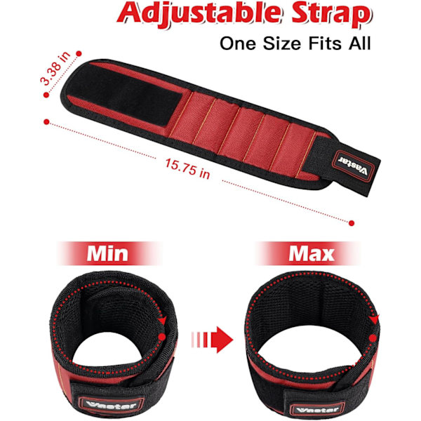 Beste gave til menn Magnetisk armbånd, verktøybelte med 5 kraftige magneter for å holde skruer, spiker, bolter, bor, Fa