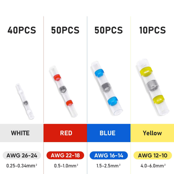 150 st Isolerande Trådkopplingar med Lödning, Värmekrympbara Elektriska