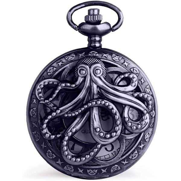 Vintage-tyyli Octopus Hollow Quartz -taskukello Steampunk Musta Tasku