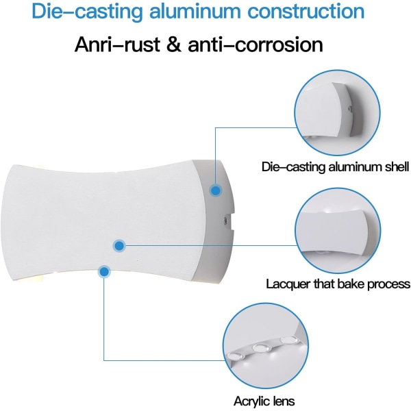 6W Innendørs LED Vegglampe, Utendørs Vegglampe IP65 Vanntett 1200