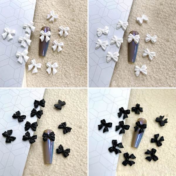 Sommerfugl-sløjfe-perle-neglecharms 3D Sort Hvid Neglecharms til Ac