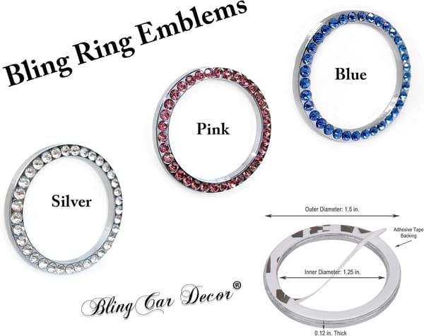 Blå Krystal Rhinestone Bil Bling Ring Emblem Sticker, Bling Bil