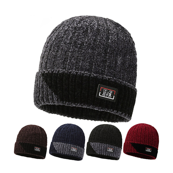 Mænds Fint Ribbet Fleeceforet Termisk Vinterstrikket Beanie Hat, B