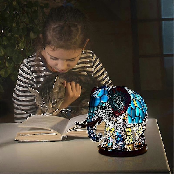 Elefant Dyr Lampe Farverig Harpiks Lampe Til Tiffany Lampe Bordlampe (Ugler)