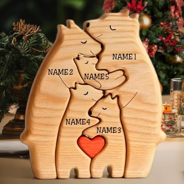 Personlig gåva för familjepussel för träbjörnar (med namn), används för heminredning och födelsedagspresenter till föräldrar, varm f