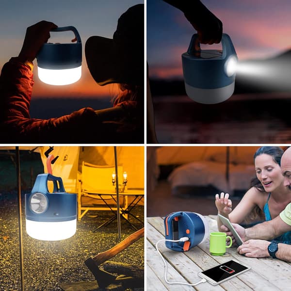 USB eller solcelledrevet LED-lanterne Campinglys 2400mAh 5 tilstande