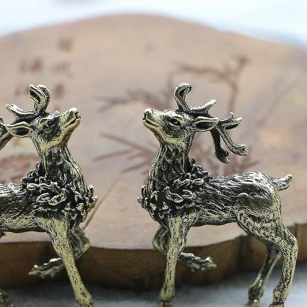 2 st Brons Hjortstaty Mini Bronsstaty Miniatyr Tillbehör DXGHC
