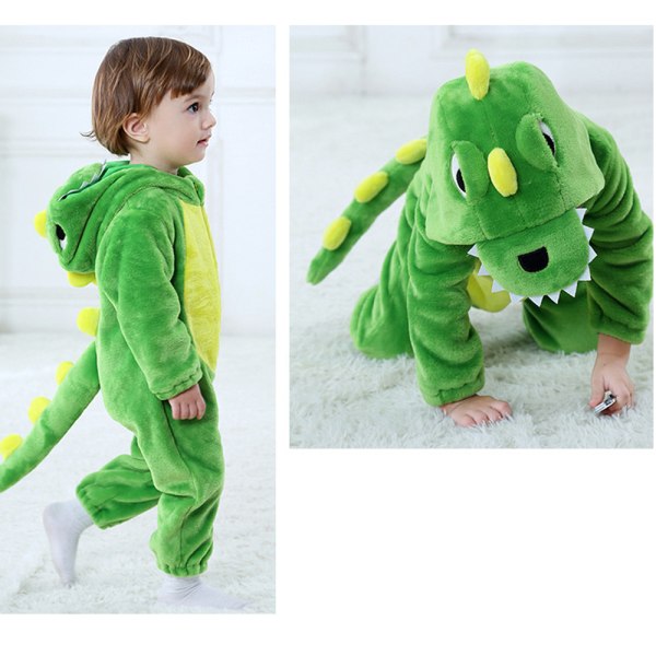 Forår ny flanel tynd dinosaur enkeltlags romper jumpsuit (gr