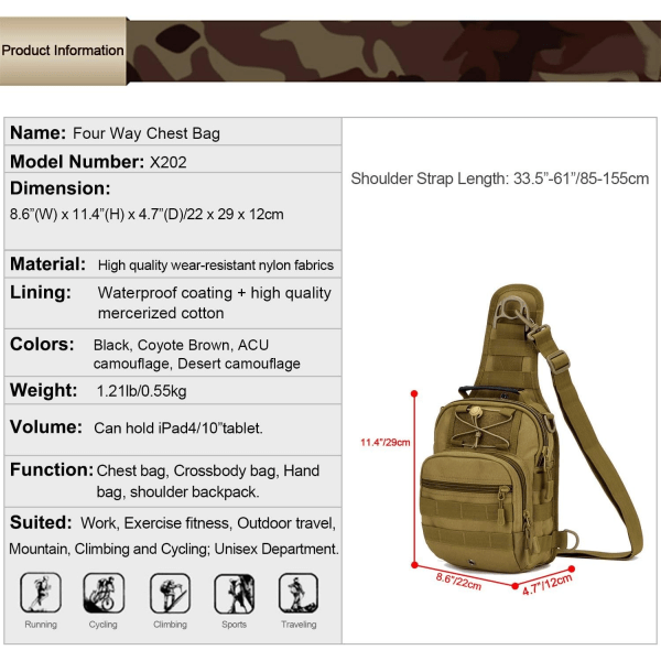 Crossbody Bag Military Tactical Axelväska Molle Messenger Bag