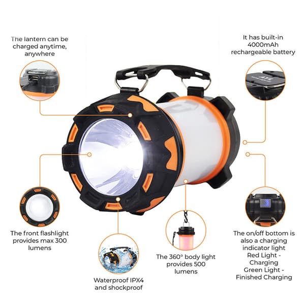 Genopladelig Campinglys, Super Lys 1000 Lumen Campinglys