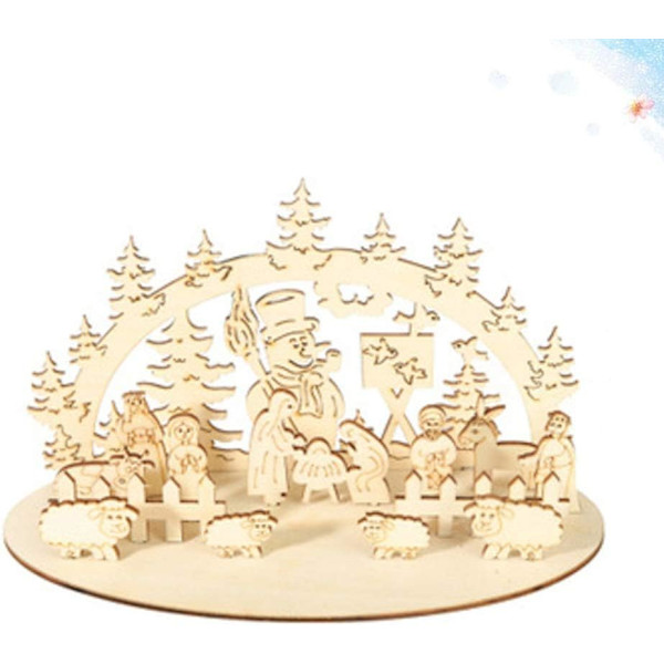 Julepynt Tre Nativity Scene Skrivebord DIY Jule F