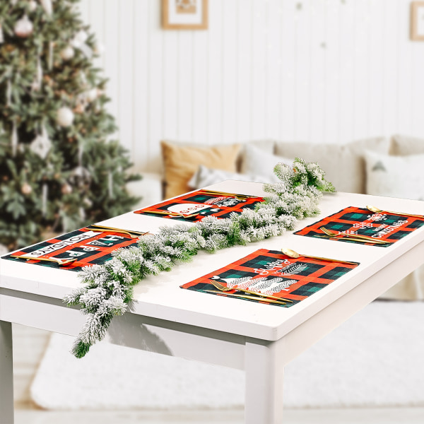 5 stykker julerutete trykte bordmatter Julehjemmefane
