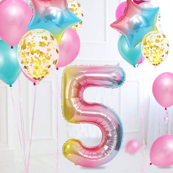 5 års fødselsdagspige ballon, 5 års fødselsdag, lyserød nummer 5 ballon, B