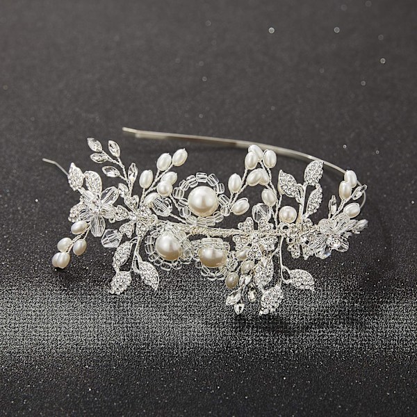 Håndlaget Perle Bryllups Hodebånd for Kvinner Sølv Rhinestone Hår