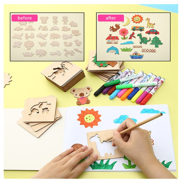 24st Teckningsleksak för barn Träteckningsmall Board Set Art C