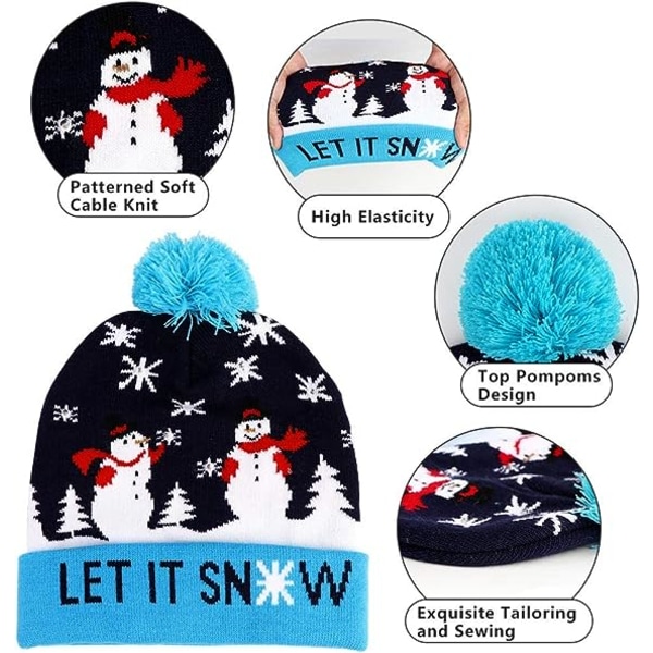 LED Julehatt, Lysende Julehatt Unisex Strikket Beanie H