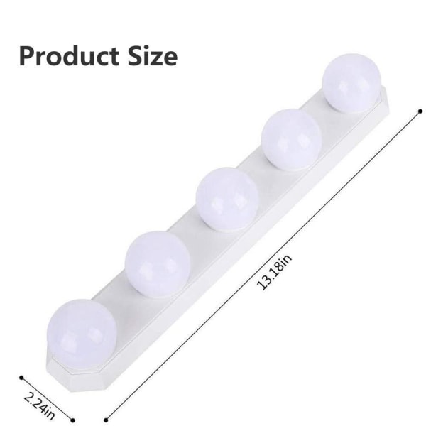LED-speilbelysning - 5 LED-pærer - Hollywood-stil - Sminkebelysning -