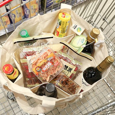Bomullsnettpose for dagligvarehandel, supermarkedpose i bomull og polyester