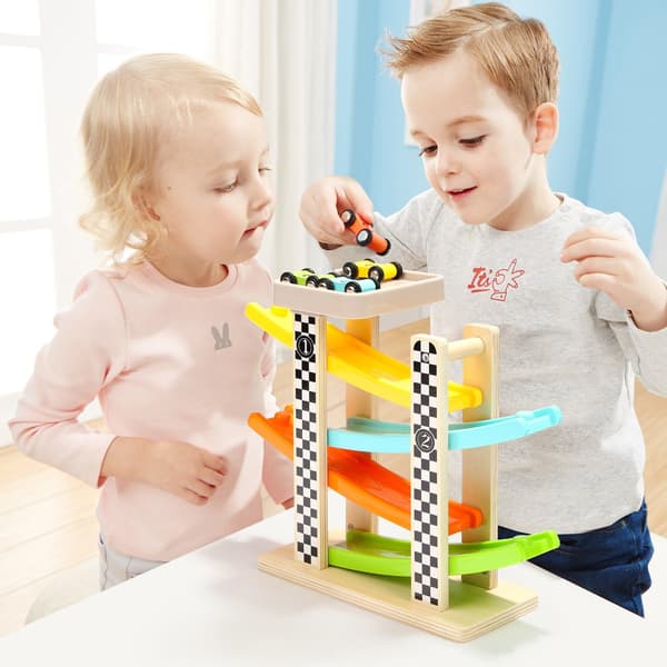 Leksaker för småbarn 1-2 år, pojke och flicka, träracerbana