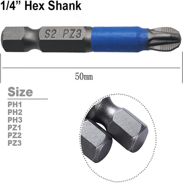 12 st S2 Stål Magnetiska Skruvmejselbitar 50mm Halksäker Stål