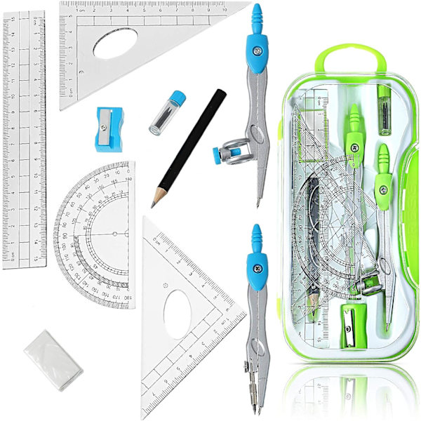 Matematik Geometri 2-sats Kit, 10 st per sats, inklusive linjal, gradskiva