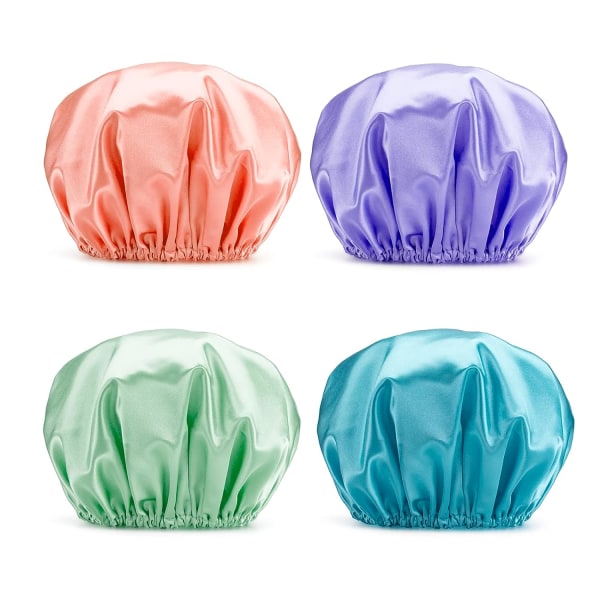 Shower Caps for Women Reusable Waterproof, 4 Pack Women Shower Ca