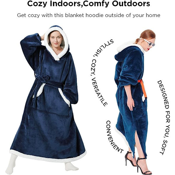 Oversized bærbart pledd-hettegenser, lang Sherpa fleece pledd-genser