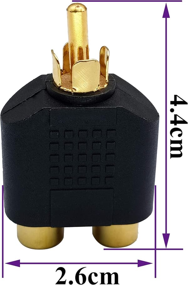 Splitter Adapter, Guldbelagt 1 RCA Han til 2 RCA Hun Jack Y