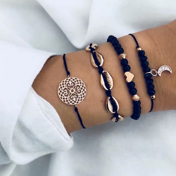 Sæt med 5 Stars and Moons Boho Crystal and Gem Armbånd Beaded BH