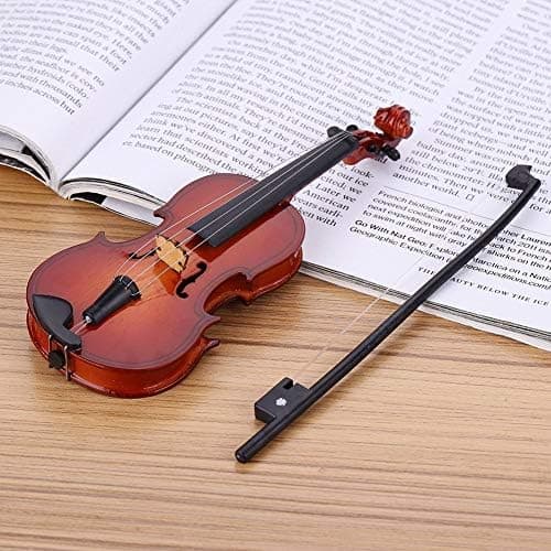 Træ Mini Violin Model Display, med Bue Stativ og Etui Musi
