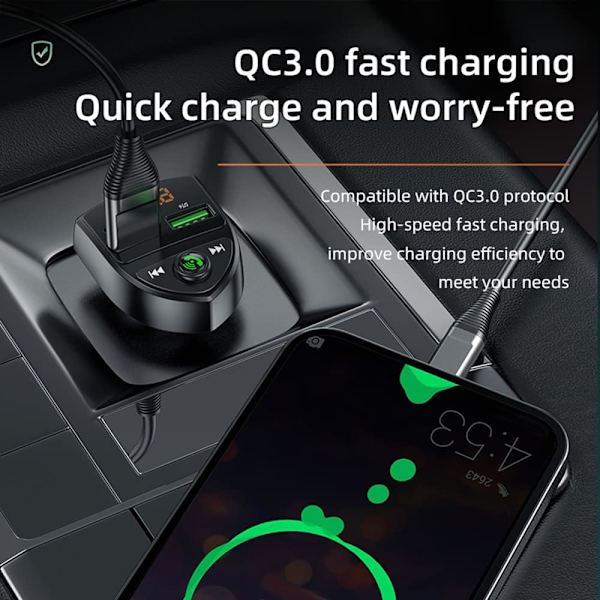 Bluetooth FM-sender, Automatisk Dobbelt USB Bluetooth V5.0 og Q