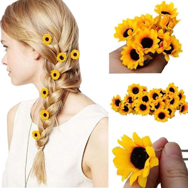 10 stycken solros-hårnålar, hårklämmor, blommor, U-formade hårspännen