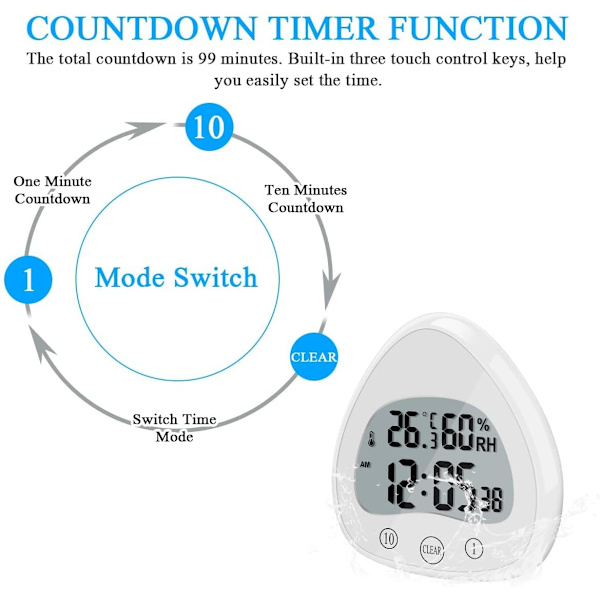 Digital Badrums Klocka Vattentät Duschklocka LCD Timer ℃/℉ Temp